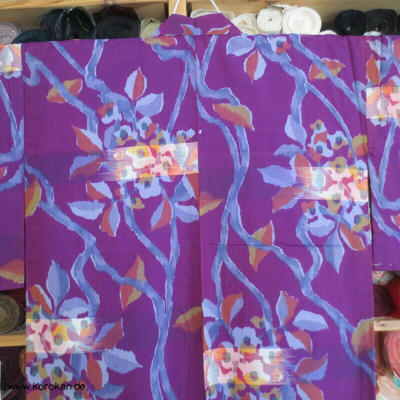 Art Deco Zweige, bunt, wild Meisen Rayon Kunstseiden Kimono