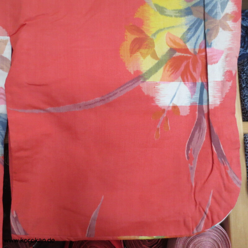 Japan Art Deco azalee mit Iris in Kreisen Meisen Seiden Kimono
