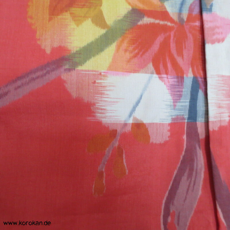 Japan Art Deco azalee mit Iris in Kreisen Meisen Seiden Kimono