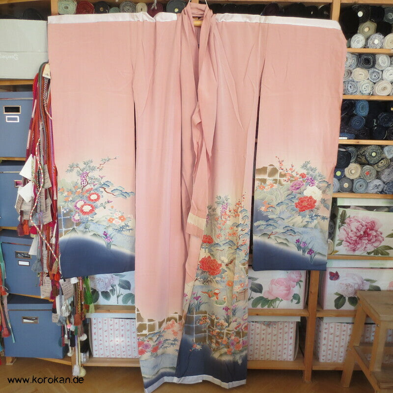 Gartenlandschaft Furisode Kimono Seiden Karieba
