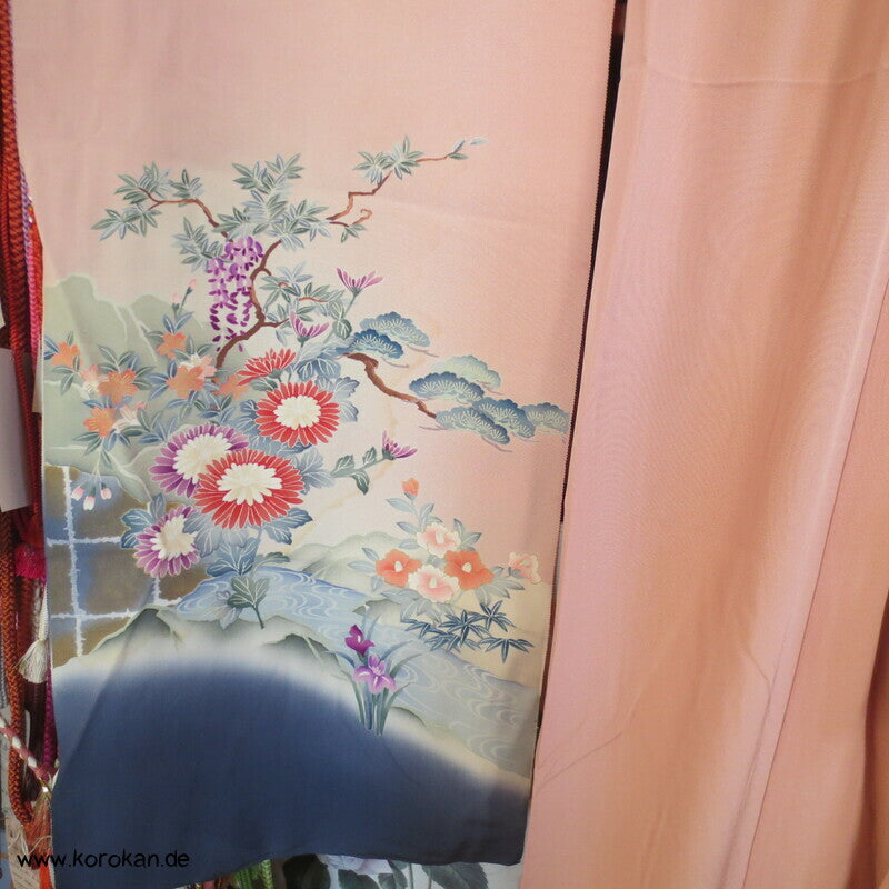 Gartenlandschaft Furisode Kimono Seiden Karieba