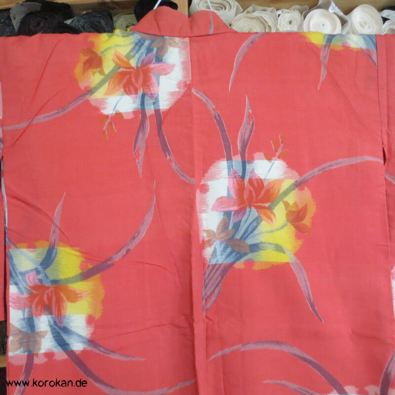 Japan Art Deco azalee mit Iris in Kreisen Meisen Seiden Kimono