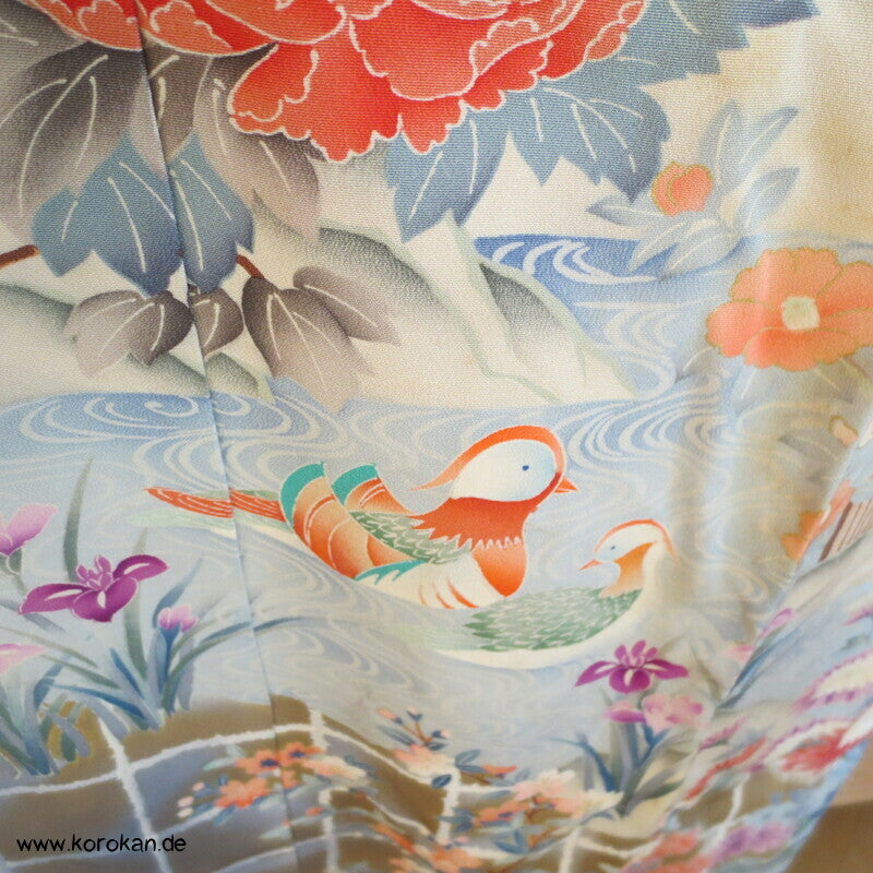 Gartenlandschaft Furisode Kimono Seiden Karieba