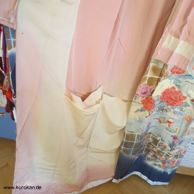 Gartenlandschaft Furisode Kimono Seiden Karieba