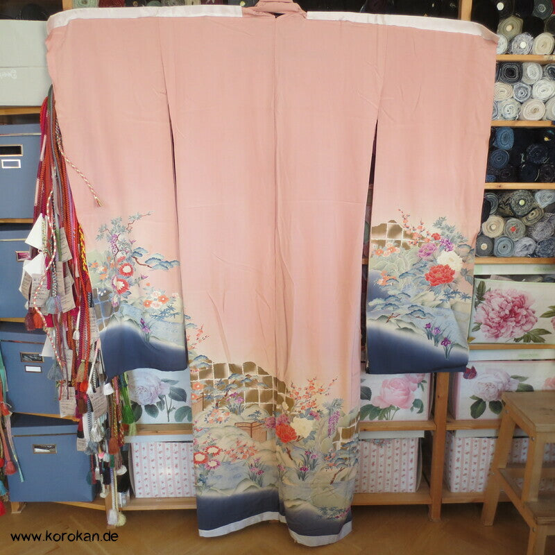 Gartenlandschaft Furisode Kimono Seiden Karieba