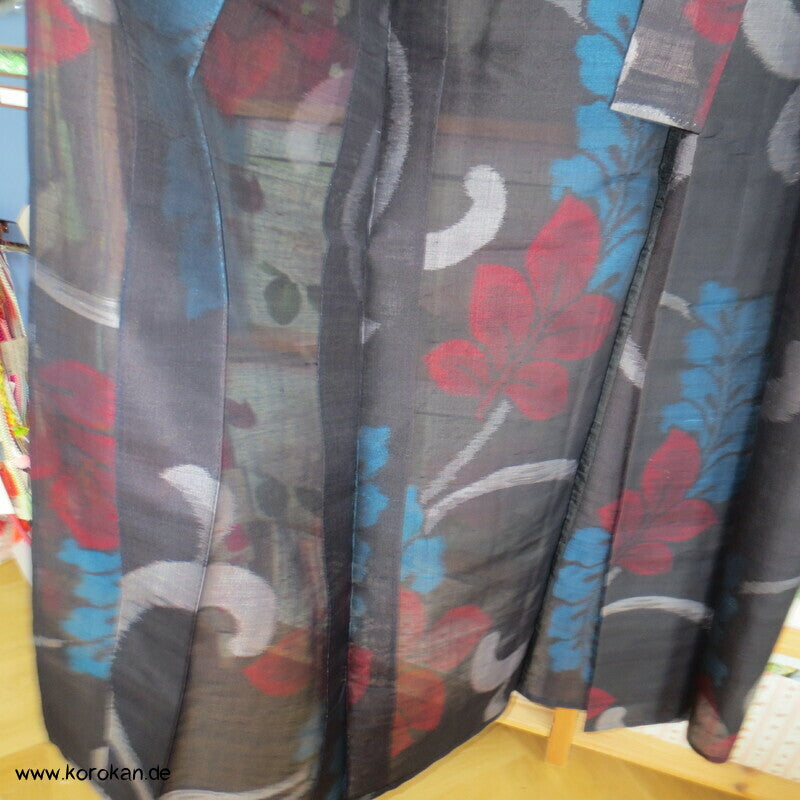 Japan Art Deco Sha Meisen Seiden Arabesken Kasuri Blätter Hitoe Kimono