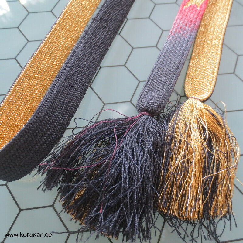 schwarz rot gold, Flechtbandmuster Obijime, Seide / Lurex