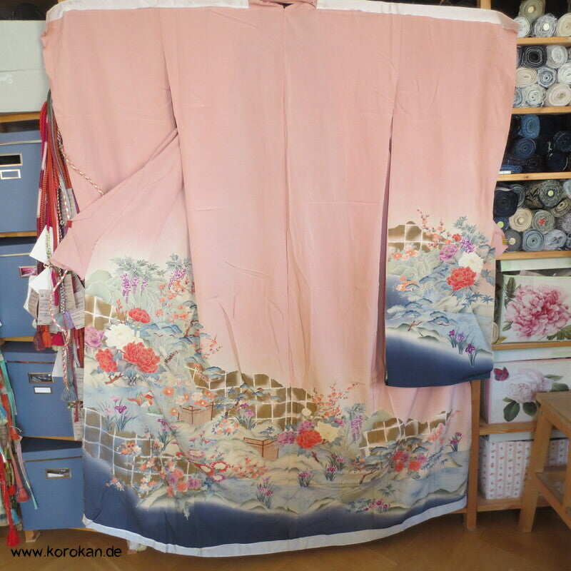 Gartenlandschaft Furisode Kimono Seiden Karieba