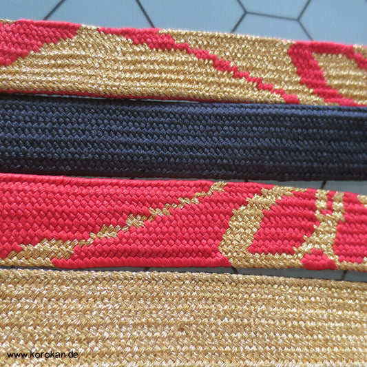 schwarz rot gold, Flechtbandmuster Obijime, Seide / Lurex