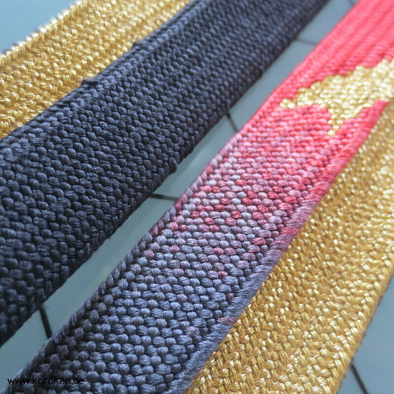 schwarz rot gold, Flechtbandmuster Obijime, Seide / Lurex