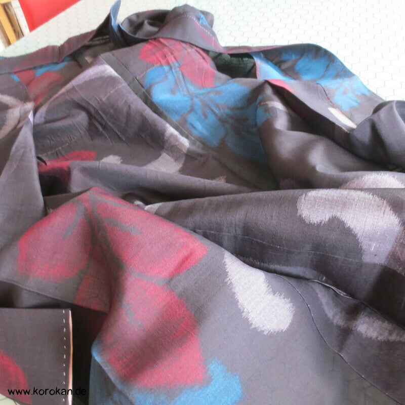 Japan Art Deco Sha Meisen Seiden Arabesken Kasuri Blätter Hitoe Kimono