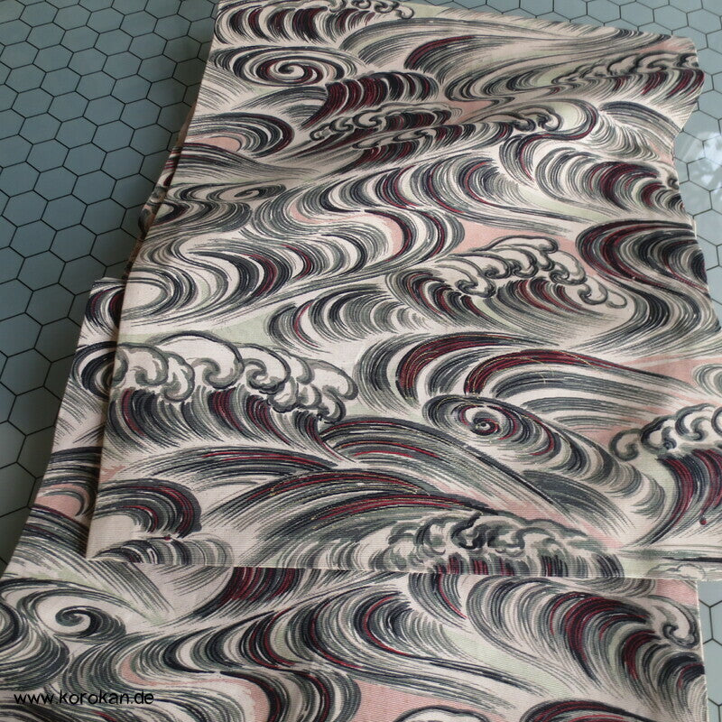 Wellen Nagoya Obi, feiner leichter Rips mit Druck