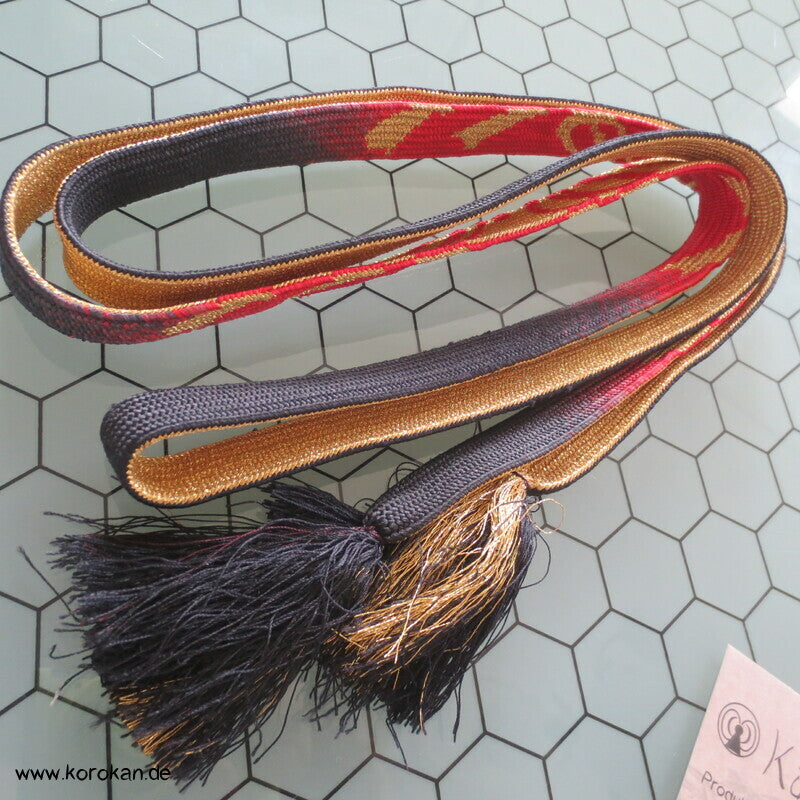 schwarz rot gold, Flechtbandmuster Obijime, Seide / Lurex