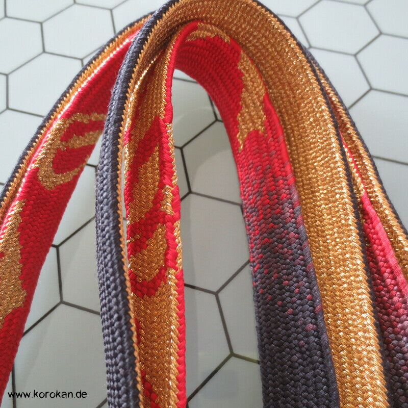 schwarz rot gold, Flechtbandmuster Obijime, Seide / Lurex