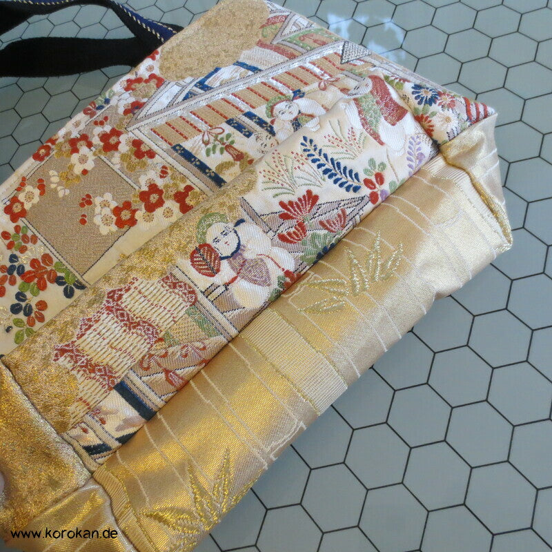 japanische Upcycling Tasche aus Kimono Obi Brokat, gefüttert mit Seide