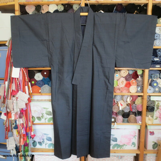 blauer Kikko Oshima Tsumugi Seiden Komon Kimono