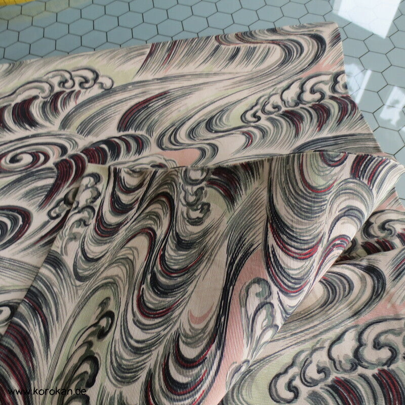 Wellen Nagoya Obi, feiner leichter Rips mit Druck