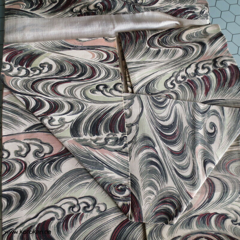 Wellen Nagoya Obi, feiner leichter Rips mit Druck