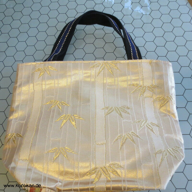 japanische Upcycling Tasche aus Kimono Obi Brokat, gefüttert mit Seide