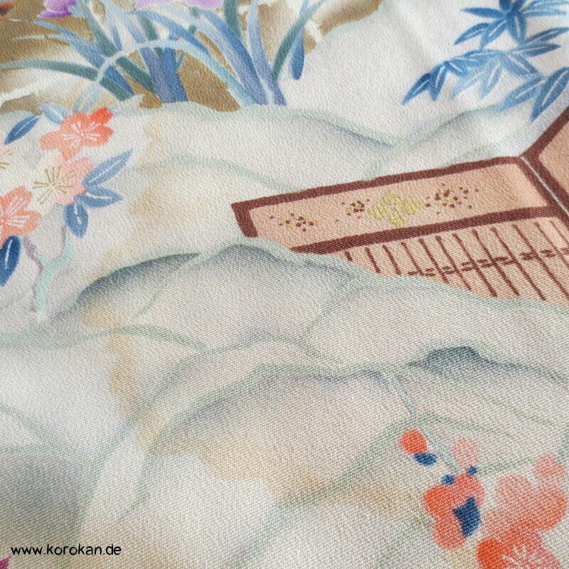 Gartenlandschaft Furisode Kimono Seiden Karieba