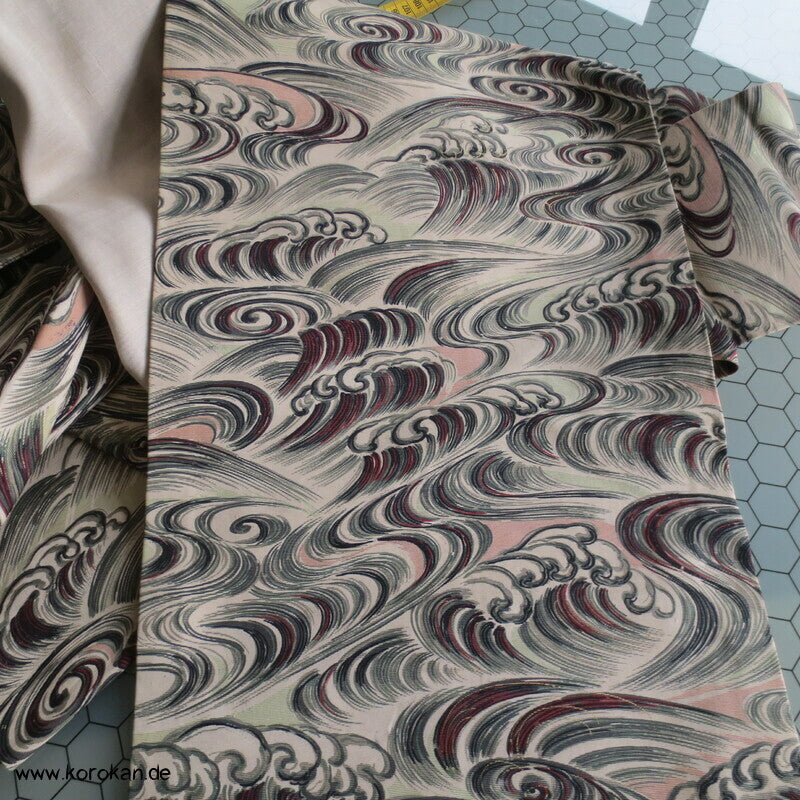 Wellen Nagoya Obi, feiner leichter Rips mit Druck