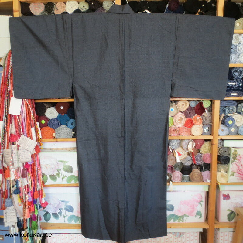 blauer Kikko Oshima Tsumugi Seiden Komon Kimono