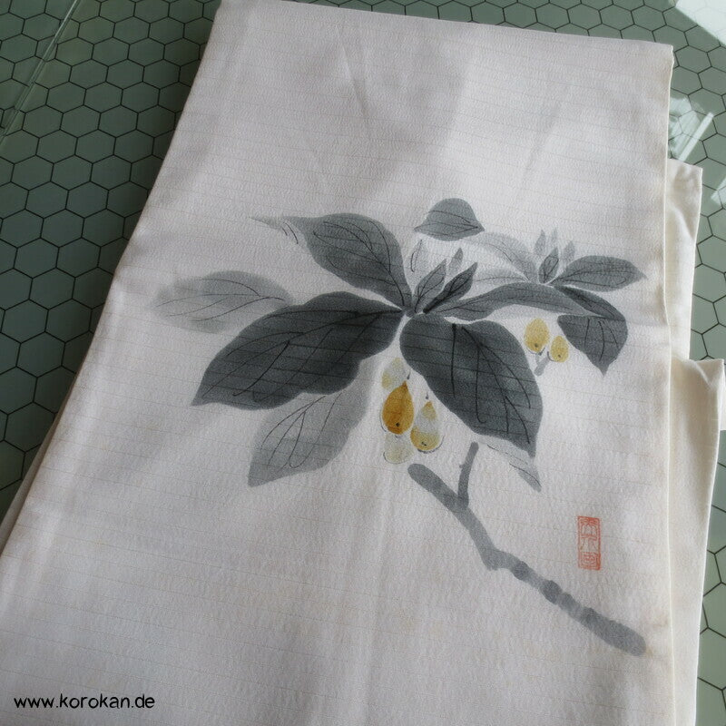 handgemalter Mispelzweig Sommer Nagoya Obi