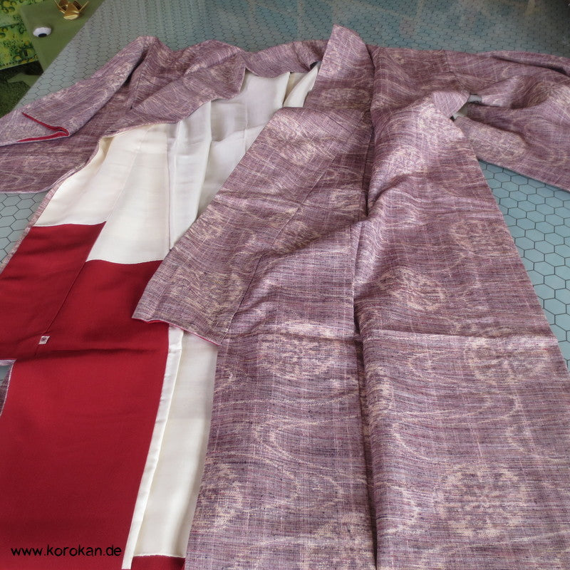 japanischer Genji Guruma Wasserrad Kasuri Tsumugi Seiden Kimono