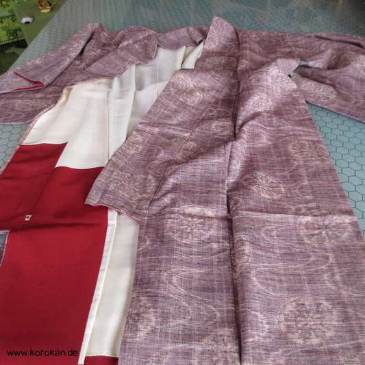 japanischer Genji Guruma Wasserrad Kasuri Tsumugi Seiden Kimono