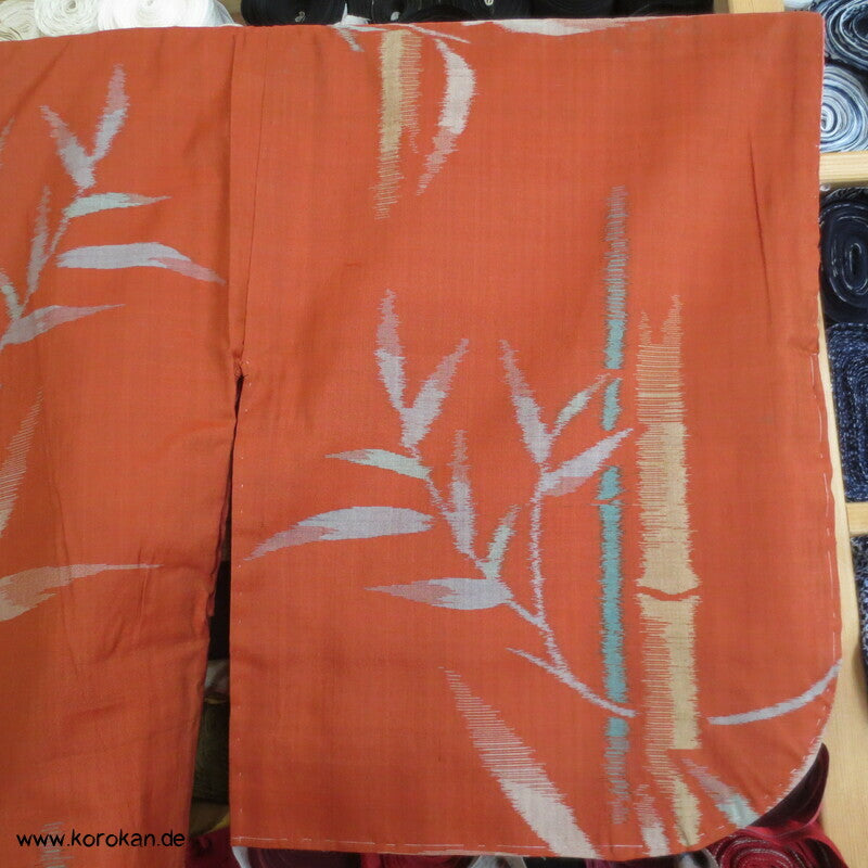 Japan Art Deco Bambus auf persimmon orange Meisen Seiden Kimono
