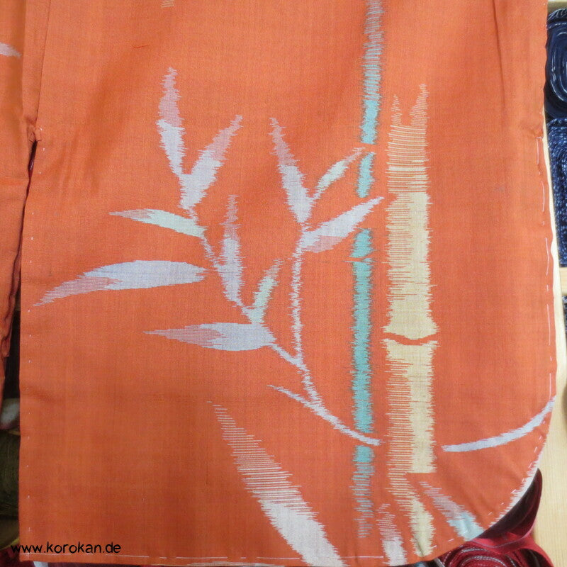 Japan Art Deco Bambus auf persimmon orange Meisen Seiden Kimono