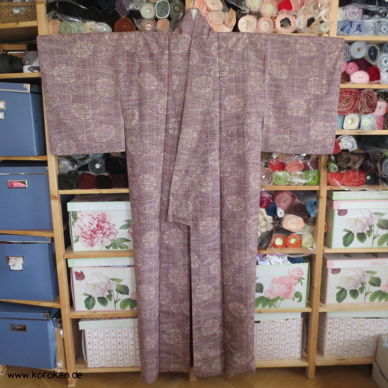 japanischer Genji Guruma Wasserrad Kasuri Tsumugi Seiden Kimono