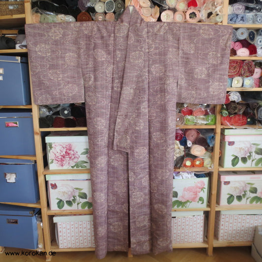 japanischer Genji Guruma Wasserrad Kasuri Tsumugi Seiden Kimono