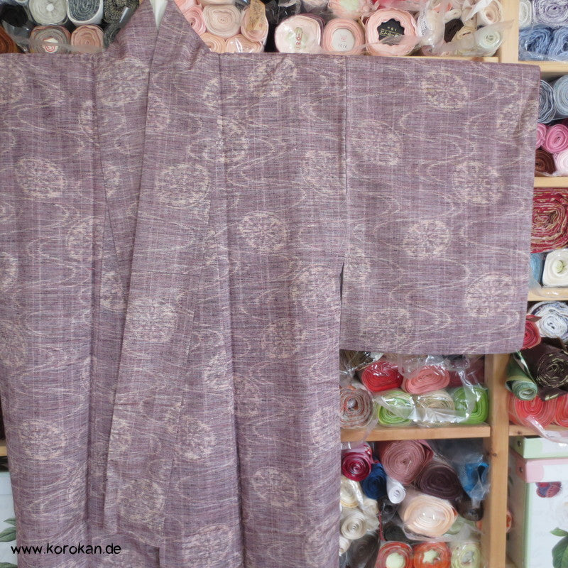japanischer Genji Guruma Wasserrad Kasuri Tsumugi Seiden Kimono