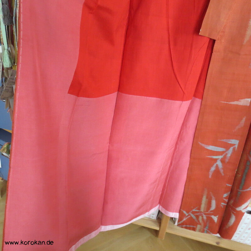 Japan Art Deco Bambus auf persimmon orange Meisen Seiden Kimono
