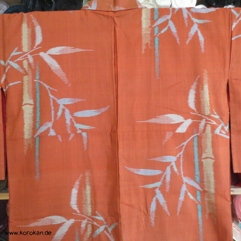 Japan Art Deco Bambus auf persimmon orange Meisen Seiden Kimono