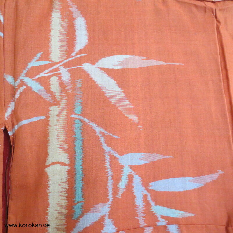 Japan Art Deco Bambus auf persimmon orange Meisen Seiden Kimono