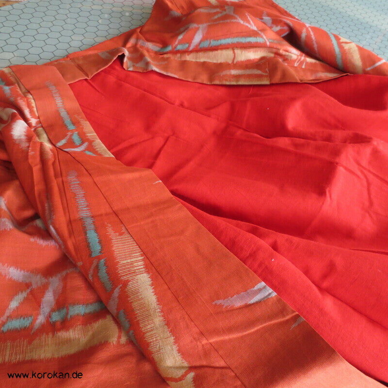 Japan Art Deco Bambus auf persimmon orange Meisen Seiden Kimono