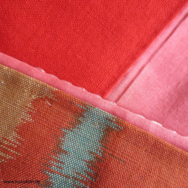 Japan Art Deco Bambus auf persimmon orange Meisen Seiden Kimono