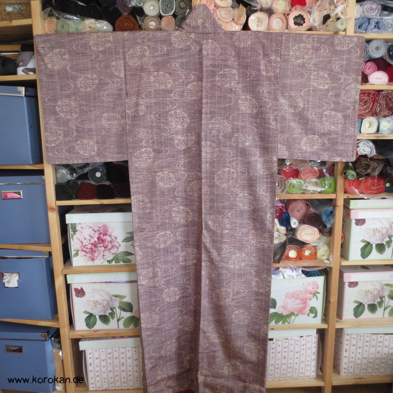 japanischer Genji Guruma Wasserrad Kasuri Tsumugi Seiden Kimono
