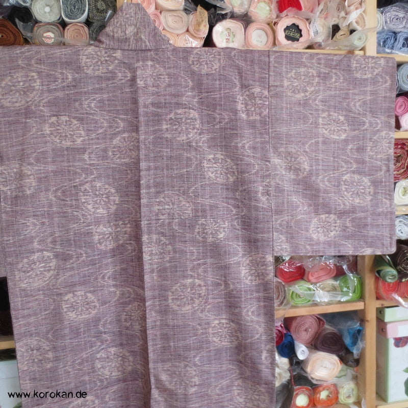 japanischer Genji Guruma Wasserrad Kasuri Tsumugi Seiden Kimono