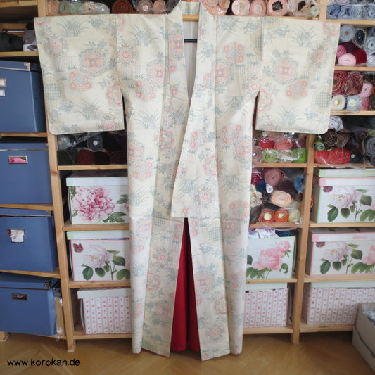 Iris, Spiegel, Bambus Kasuri Tsumugi Seiden Kimono, Japan