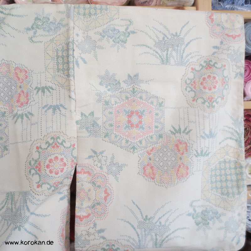 Iris, Spiegel, Bambus Kasuri Tsumugi Seiden Kimono, Japan