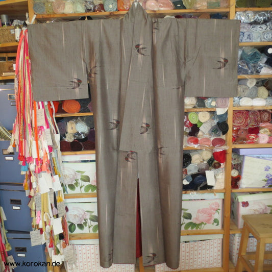 Kranich Kasuri grau - bunt Tsumugi Kimono