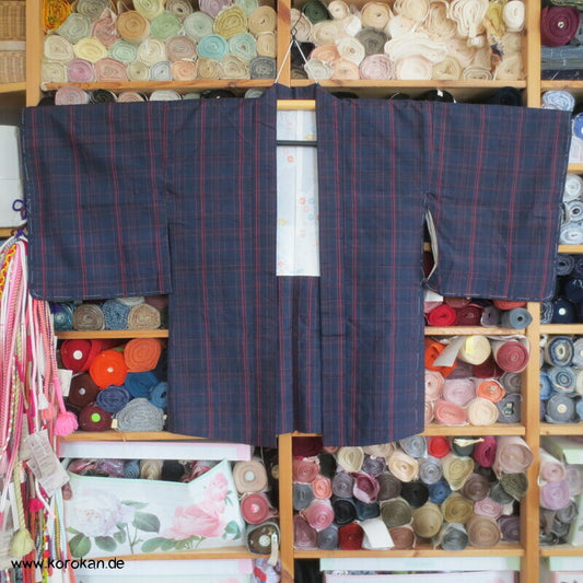 karierte Tsumugi Seiden Haori Kimono Jacke