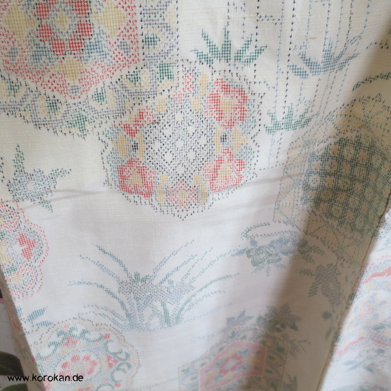 Iris, Spiegel, Bambus Kasuri Tsumugi Seiden Kimono, Japan