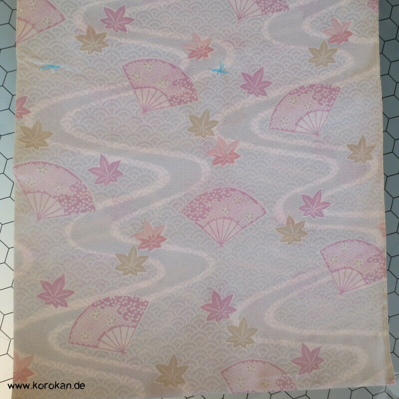 Wellen, Fächer, Blätter, Segaiha Juban Kimono Wollmuslin Stoffrolle