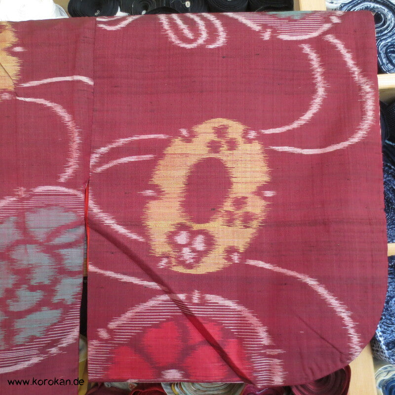 Japan Art Deco Spiegel und Flechtbänder Meisen Seiden Kimono