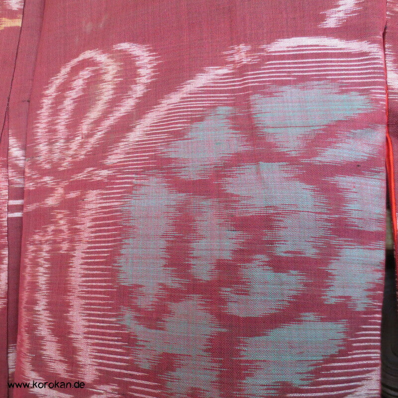 Japan Art Deco Spiegel und Flechtbänder Meisen Seiden Kimono