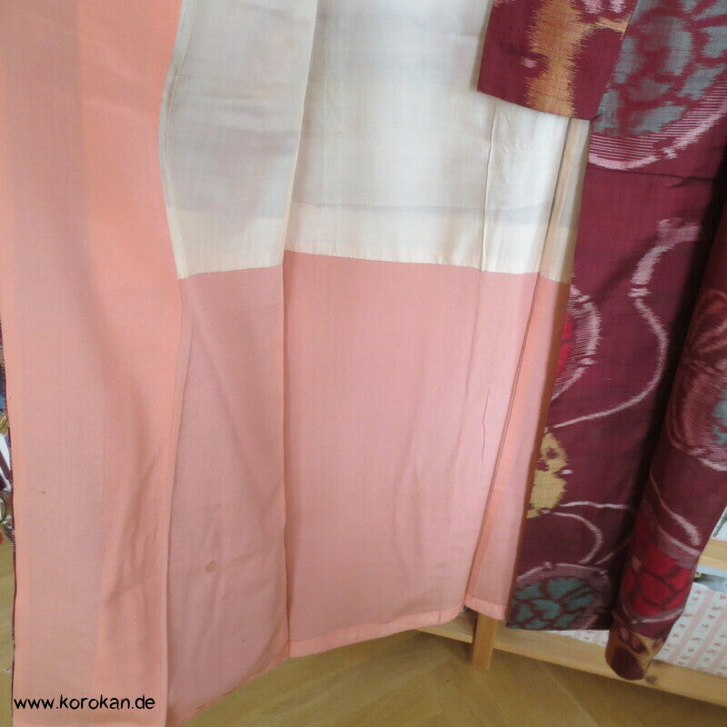 Japan Art Deco Spiegel und Flechtbänder Meisen Seiden Kimono